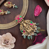 Vriksham Premium Lakshmi Pendant Jadau Addigai-Red Green-Pastel Green Bead-G17826